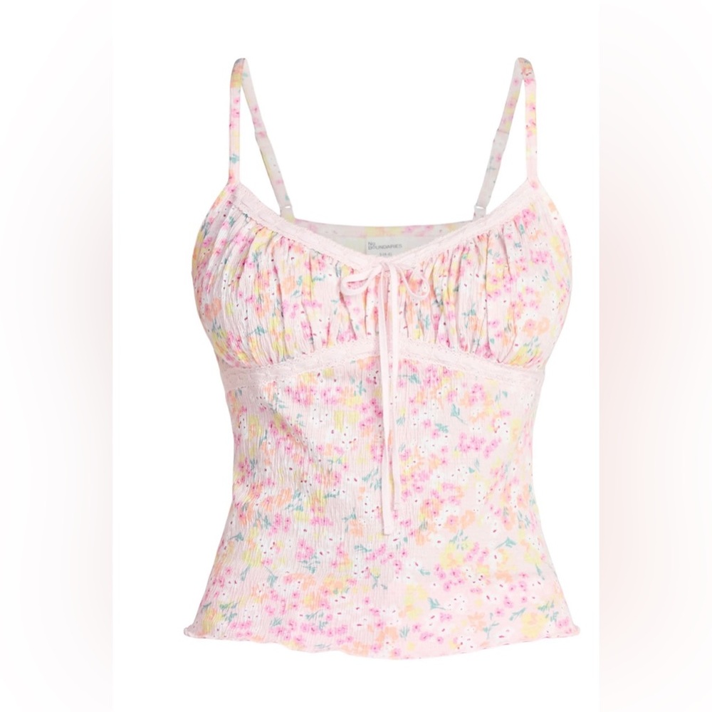 No Boundaries Lace Trim Floral Cami Tank Top XL Pink Cameo NWT Spring Summer